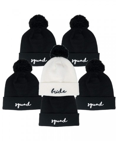 Womens Bride Beanie Embroidered Bride Squad Knit Pom Pom Hat Skull Cap Bride & 5 Squad $17.69 Skullies & Beanies