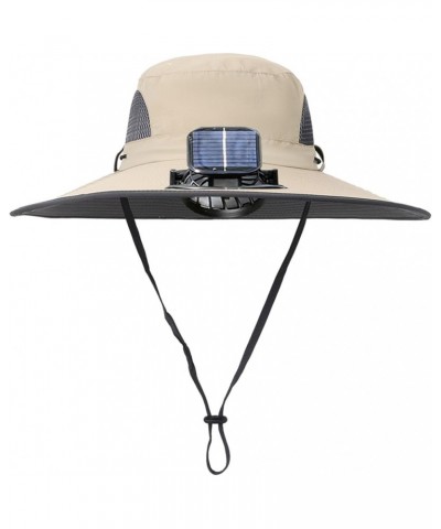 Outdoor Wide Brim Sun Hat with Solar Fan Wide Brim Solar Fan Outdoor Fishing Hat Solar USB Charging Summer Floppy Khaki $17.0...