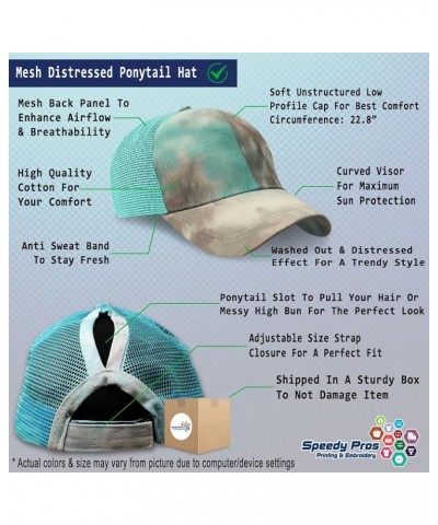 Womens Ponytail Cap This Will Pass Style B Cotton Distressed Trucker Hats Tie Dye Aqua $16.79 Baseball Caps