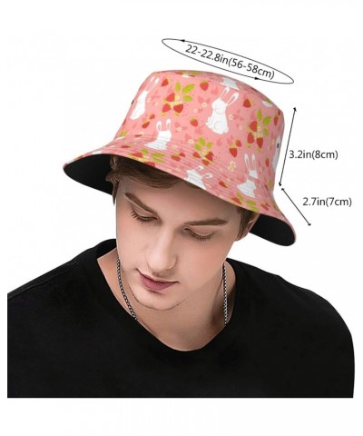 Cute Strawberry and Rabbit Bunny Pattern Bucket Hats for Women Men Packable Fisherman Summer Beach Sun Cap Hat $9.42 Bucket Hats