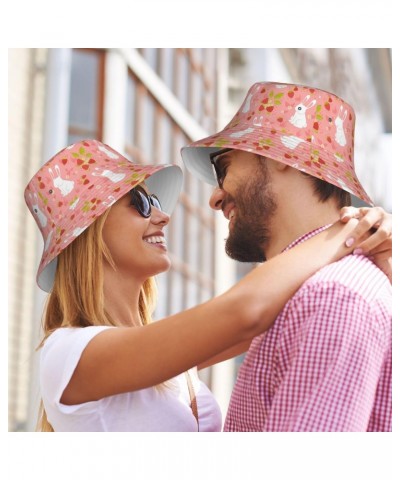 Cute Strawberry and Rabbit Bunny Pattern Bucket Hats for Women Men Packable Fisherman Summer Beach Sun Cap Hat $9.42 Bucket Hats