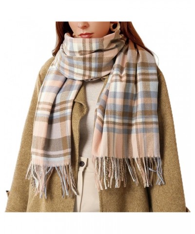 Women's Plaid Large Shawl Winter Thickened Warm Soft Scarf with Tassel. Pink $9.67 Scarves