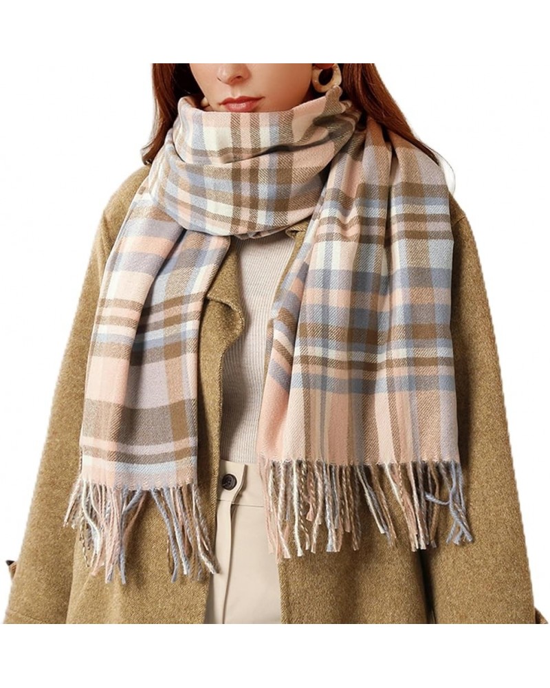 Women's Plaid Large Shawl Winter Thickened Warm Soft Scarf with Tassel. Pink $9.67 Scarves