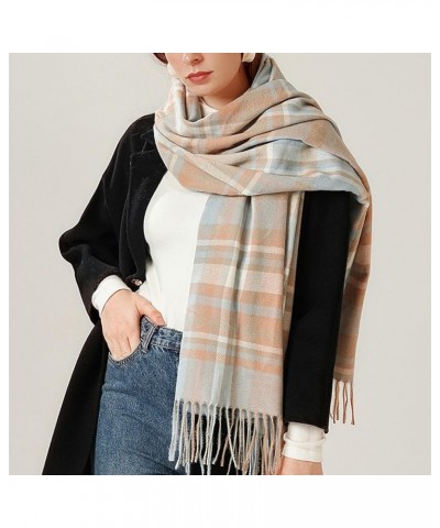 Women's Plaid Large Shawl Winter Thickened Warm Soft Scarf with Tassel. Pink $9.67 Scarves