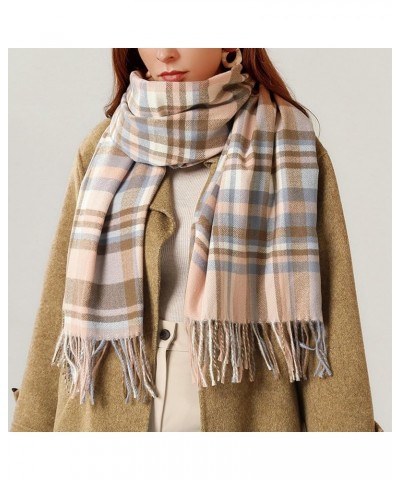 Women's Plaid Large Shawl Winter Thickened Warm Soft Scarf with Tassel. Pink $9.67 Scarves