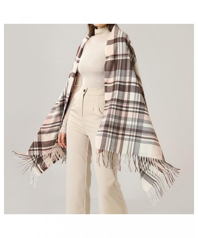 Women's Plaid Large Shawl Winter Thickened Warm Soft Scarf with Tassel. Pink $9.67 Scarves