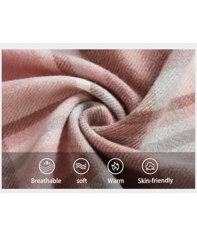 Women's Plaid Large Shawl Winter Thickened Warm Soft Scarf with Tassel. Pink $9.67 Scarves