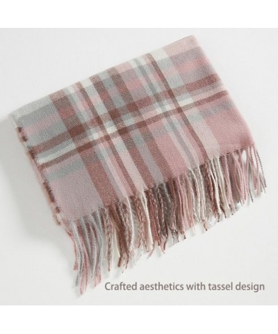 Women's Plaid Large Shawl Winter Thickened Warm Soft Scarf with Tassel. Pink $9.67 Scarves