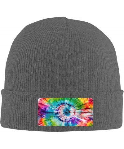 Tie Dye Hippies Print Knitted Hat Knit Cap Daily Knit Hat Men's Unisex Winter Beanie Hat Women Cap Warm Soft Caps Deep Heathe...