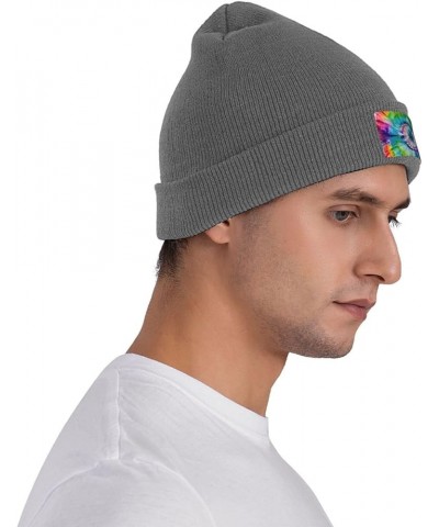 Tie Dye Hippies Print Knitted Hat Knit Cap Daily Knit Hat Men's Unisex Winter Beanie Hat Women Cap Warm Soft Caps Deep Heathe...