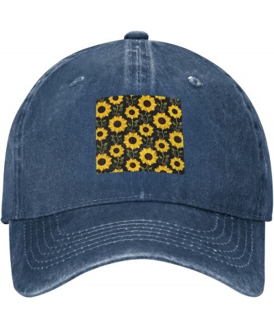 Stylish Floral Sunflower Cowboy Baseball Cap, Fashion Print Adjustable Baseball Cap, Adult Casual Cap, Washed Cowboy Cap Navy...