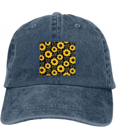 Stylish Floral Sunflower Cowboy Baseball Cap, Fashion Print Adjustable Baseball Cap, Adult Casual Cap, Washed Cowboy Cap Navy...