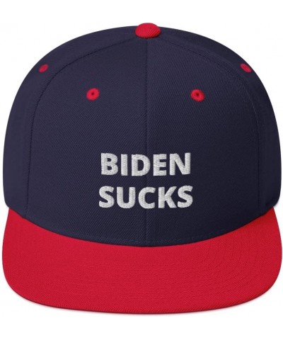 Biden Sucks Funny Republican Flatbrim Flat Brim Snapback Hat Cap Navy/ Red $20.33 Baseball Caps