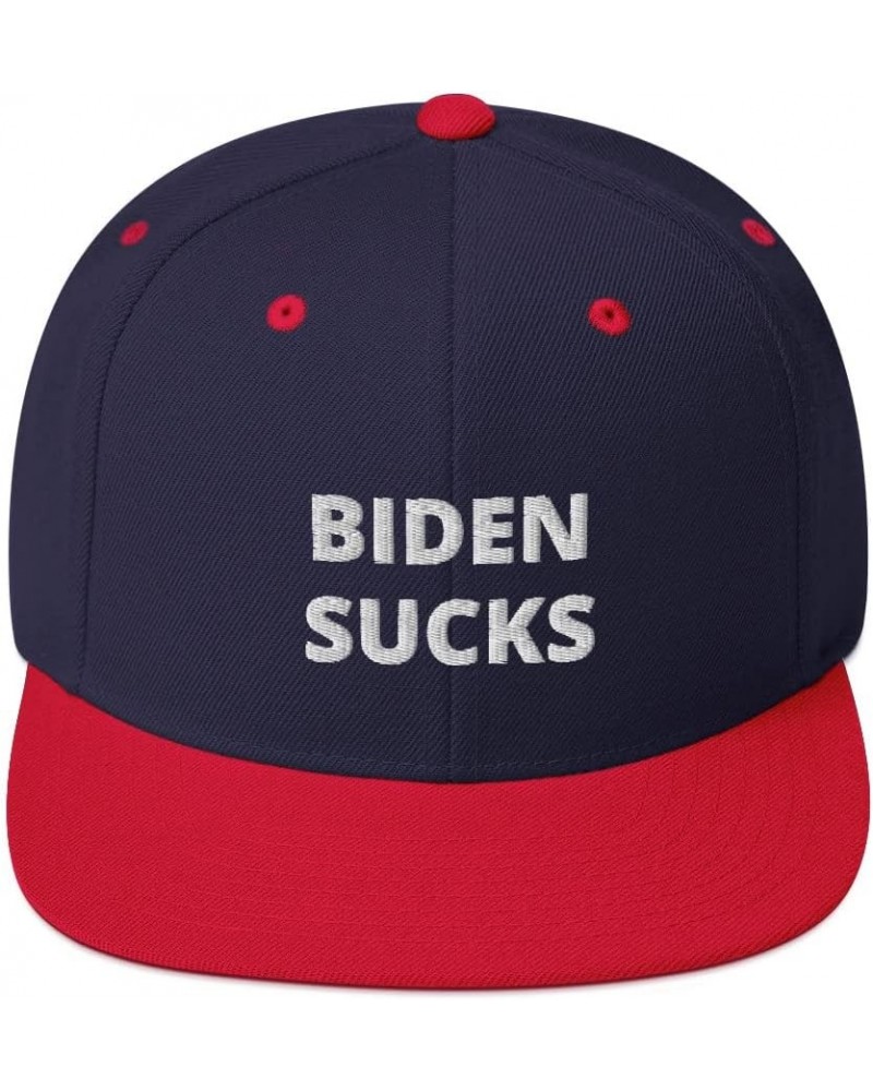 Biden Sucks Funny Republican Flatbrim Flat Brim Snapback Hat Cap Navy/ Red $20.33 Baseball Caps