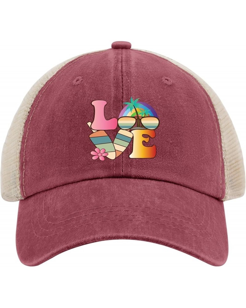 I Love Summer Hat for Men Sun hat Mens Black hat Women's hat Daddy hat Wine Red02 $10.48 Sun Hats