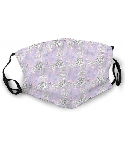 Mouth Face Mask Anti Breathable Filter Dust Absorb Sweat,Repeating Outline Sketchy Wild Flowers And Buds On Abstract Dreamy B...