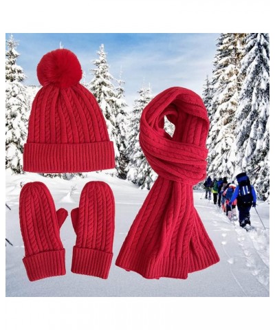 Head Scarf, Scarf Hat Gloves Set Women Warm Thick Cable Knit Touch Screen Gloves Long Scarf Rd2-1 $16.12 Scarves