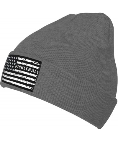 Pickleball with USA Flag Beanie Hat for Men Women Knit Skull Cap Warm Hats Black Knitted Caps Deep Heather $8.71 Skullies & B...