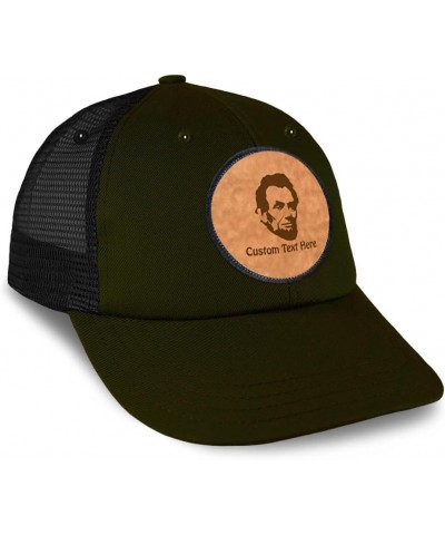 Patch Hat Printed Leather Background Abraham Lincoln President Style A Cotton Trucker Baseball Cap Loden Black Circle Patch P...