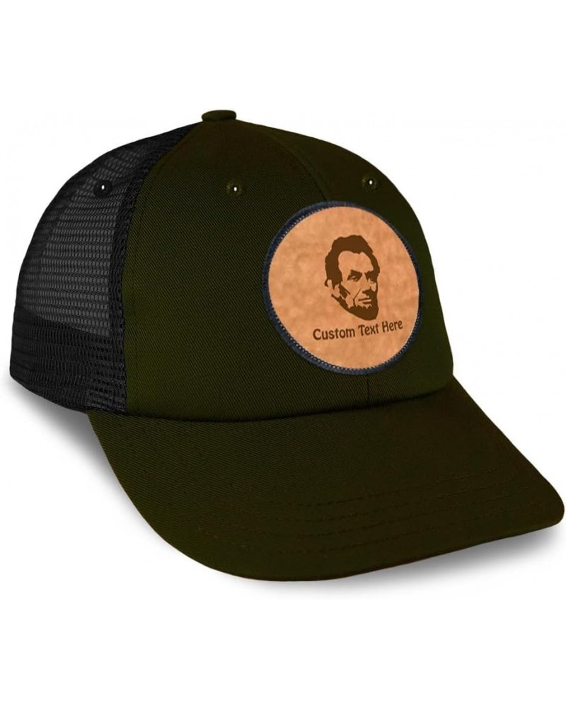 Patch Hat Printed Leather Background Abraham Lincoln President Style A Cotton Trucker Baseball Cap Loden Black Circle Patch P...