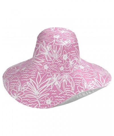 Floral Hibiscus Leaf Women Sun Hat Wide Brim Summer Pink Jungle Beach Hat Reversible Foldable Chin Strap UV Protection Hat Gi...