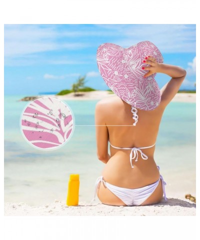 Floral Hibiscus Leaf Women Sun Hat Wide Brim Summer Pink Jungle Beach Hat Reversible Foldable Chin Strap UV Protection Hat Gi...