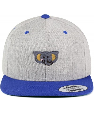 Elephant Embroidered Yupoong Flat Bill 6 Panel Snapback Hat Zoo Light Heather/Blue $16.49 Baseball Caps