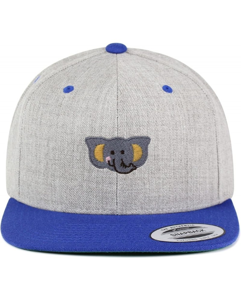 Elephant Embroidered Yupoong Flat Bill 6 Panel Snapback Hat Zoo Light Heather/Blue $16.49 Baseball Caps