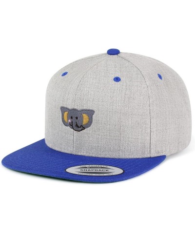 Elephant Embroidered Yupoong Flat Bill 6 Panel Snapback Hat Zoo Light Heather/Blue $16.49 Baseball Caps