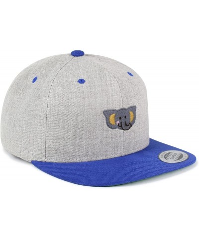 Elephant Embroidered Yupoong Flat Bill 6 Panel Snapback Hat Zoo Light Heather/Blue $16.49 Baseball Caps