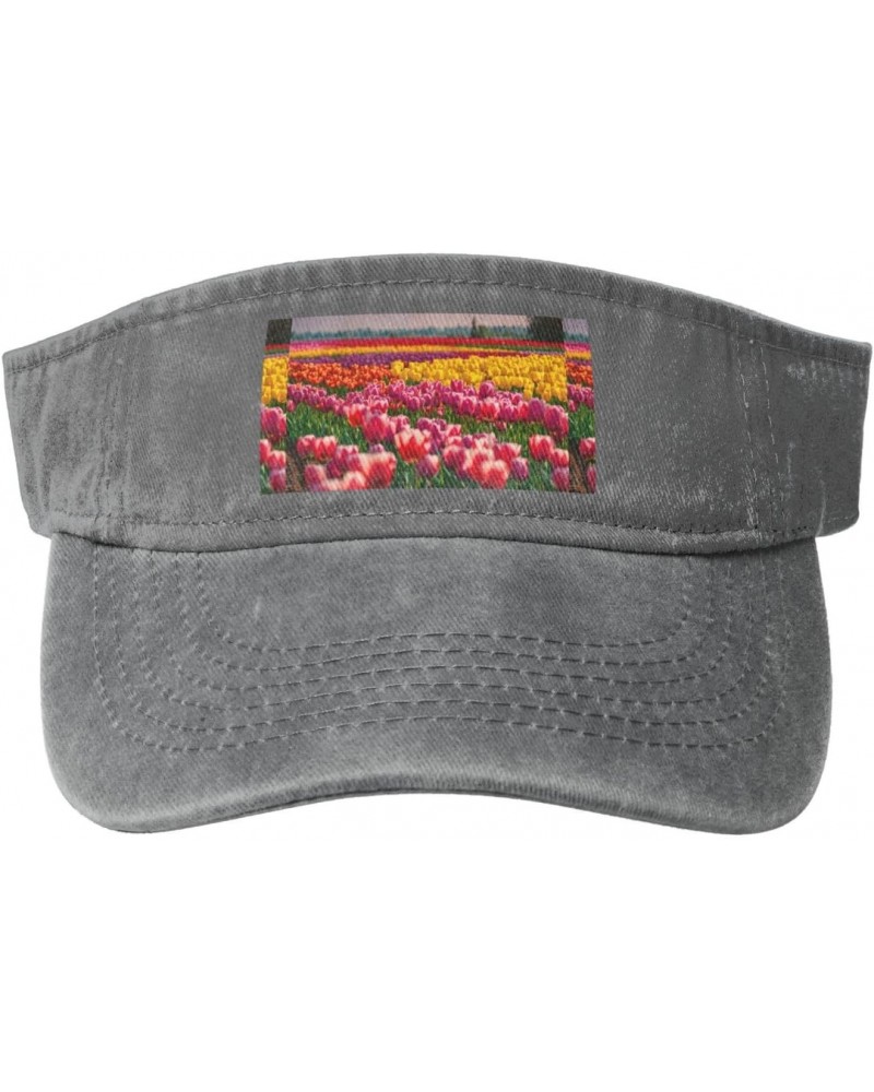 Colorful Tulips Print Stylish Denim Open-Top Sun Hat for Everyday Wear and Sports $11.62 Sun Hats