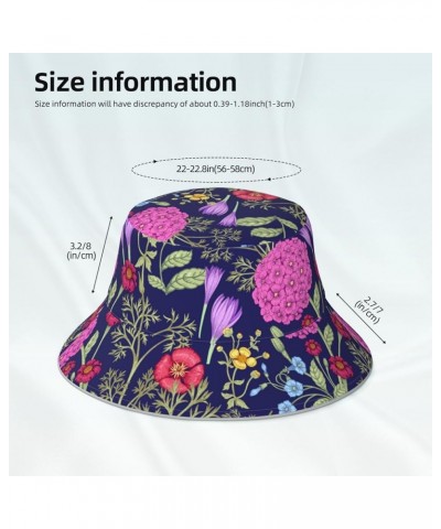 White and Blue Flowers Women's Bucket Hats Unisex Double-Side-Wear Reversible Bucket Hat with Reflective Strips Vintage Hydra...