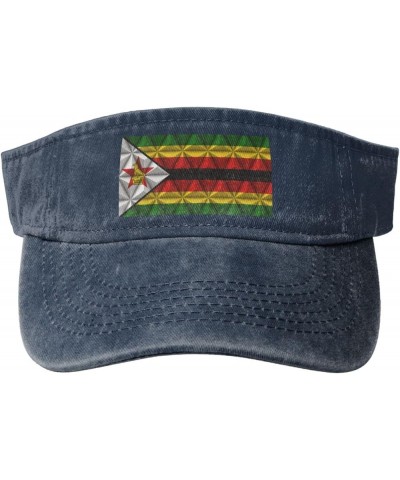 Flag of Zimbabwe with Polygon Effect Sun Hat Sun Visor Hats for Women Men Baseball Cap Golf Hats Navy Blue $13.26 Sun Hats