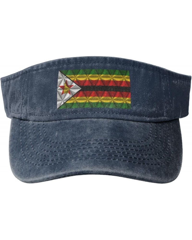 Flag of Zimbabwe with Polygon Effect Sun Hat Sun Visor Hats for Women Men Baseball Cap Golf Hats Navy Blue $13.26 Sun Hats