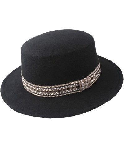 Men Women Fashion Fedora Flat Top Hat Wool Trilby Jazz Panama Caps Winter Wide Brim Church Bowler Hats Black $17.50 Fedoras