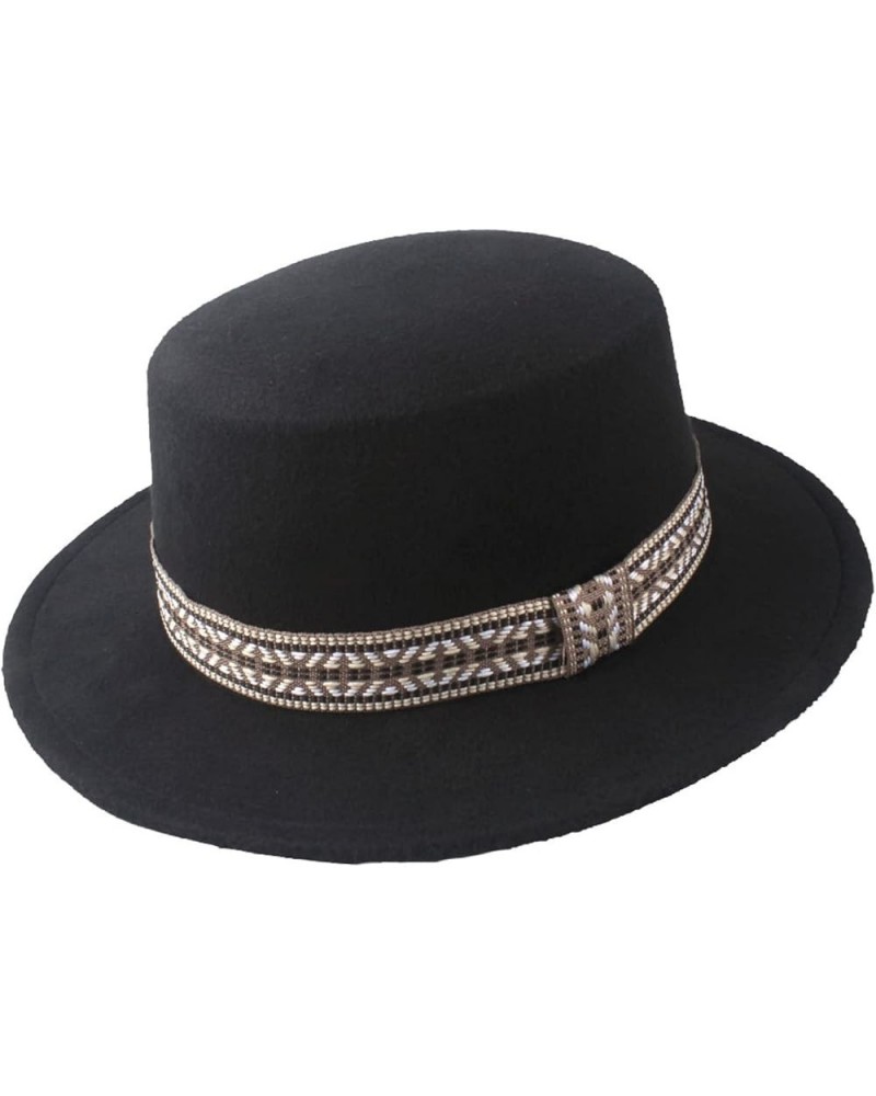 Men Women Fashion Fedora Flat Top Hat Wool Trilby Jazz Panama Caps Winter Wide Brim Church Bowler Hats Black $17.50 Fedoras