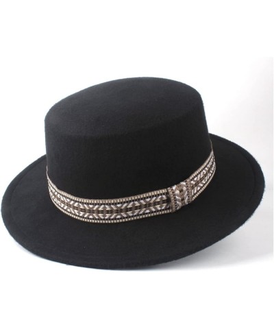 Men Women Fashion Fedora Flat Top Hat Wool Trilby Jazz Panama Caps Winter Wide Brim Church Bowler Hats Black $17.50 Fedoras