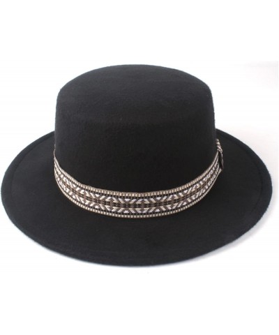 Men Women Fashion Fedora Flat Top Hat Wool Trilby Jazz Panama Caps Winter Wide Brim Church Bowler Hats Black $17.50 Fedoras