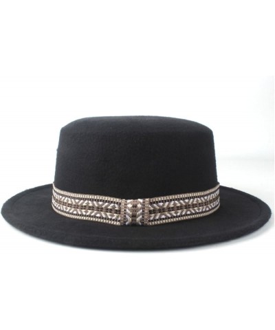 Men Women Fashion Fedora Flat Top Hat Wool Trilby Jazz Panama Caps Winter Wide Brim Church Bowler Hats Black $17.50 Fedoras