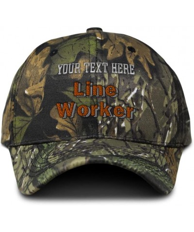 Camo Baseball Cap Line Worker Cotton Hunting Dad Hats for Men & Women Forest Tree Green Personalized Text Here $17.09 Basebal...