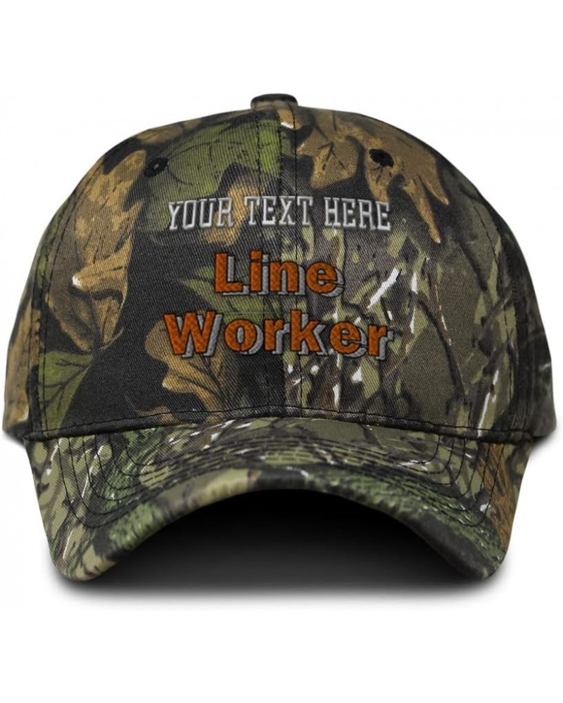 Camo Baseball Cap Line Worker Cotton Hunting Dad Hats for Men & Women Forest Tree Green Personalized Text Here $17.09 Basebal...