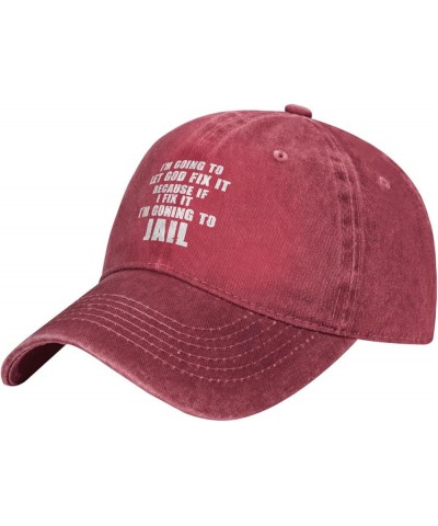 I'm Going to let god to fix it Cotton Unisex Baseball Hat Retro Washed Denim Trucker Hat Adjustable,Black Red $10.11 Baseball...