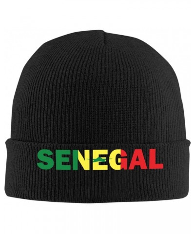 Senegal Flag Senegalese Text Word Art Crafted Comfort Premium Yarn Beanies for All Seasons Black $14.45 Skullies & Beanies