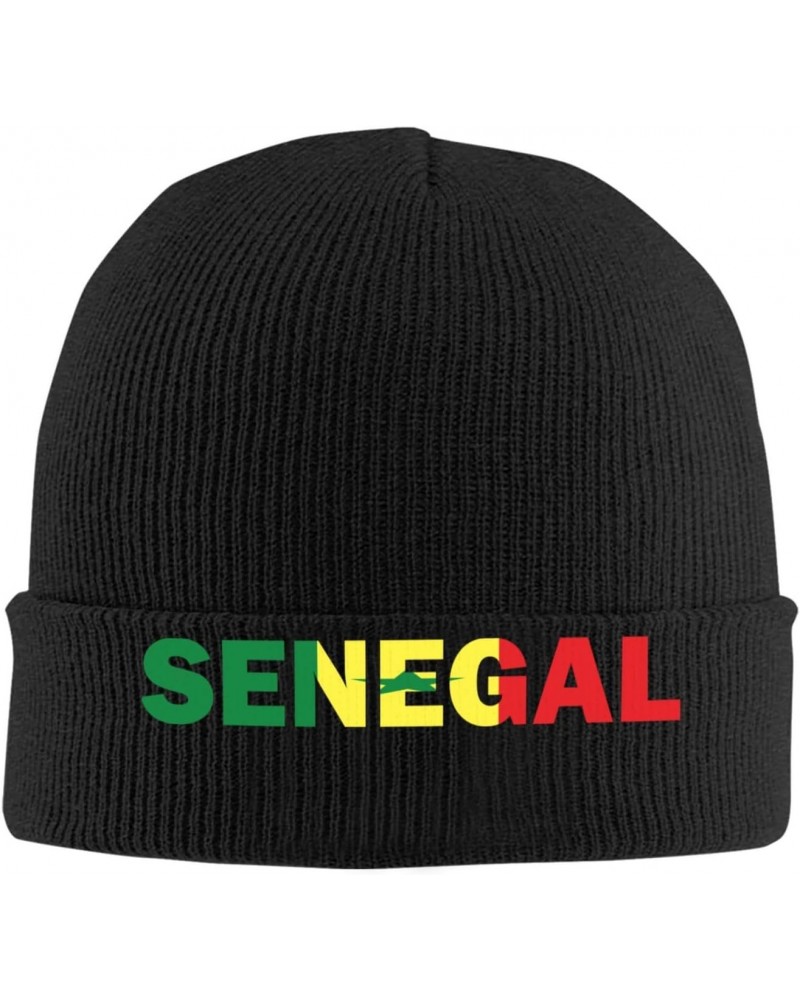 Senegal Flag Senegalese Text Word Art Crafted Comfort Premium Yarn Beanies for All Seasons Black $14.45 Skullies & Beanies