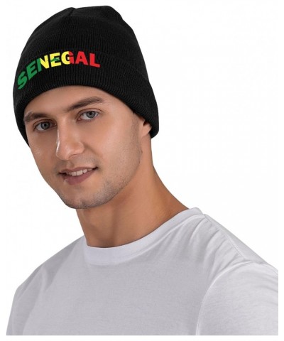 Senegal Flag Senegalese Text Word Art Crafted Comfort Premium Yarn Beanies for All Seasons Black $14.45 Skullies & Beanies