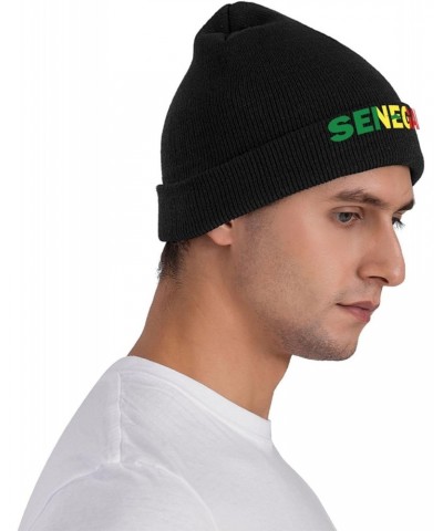 Senegal Flag Senegalese Text Word Art Crafted Comfort Premium Yarn Beanies for All Seasons Black $14.45 Skullies & Beanies