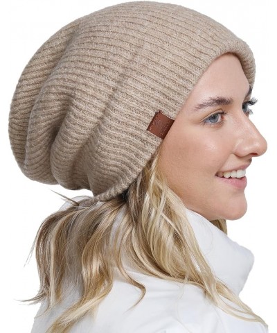 Double Layer Warm Plush Winter Knit Hat for Cold Weather, Slouchy and Cuffed Beanie for Women Men Beige $9.87 Skullies & Beanies