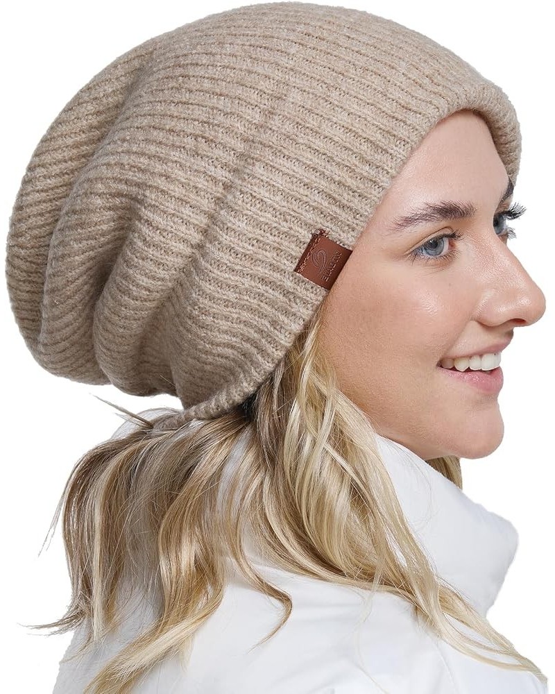 Double Layer Warm Plush Winter Knit Hat for Cold Weather, Slouchy and Cuffed Beanie for Women Men Beige $9.87 Skullies & Beanies