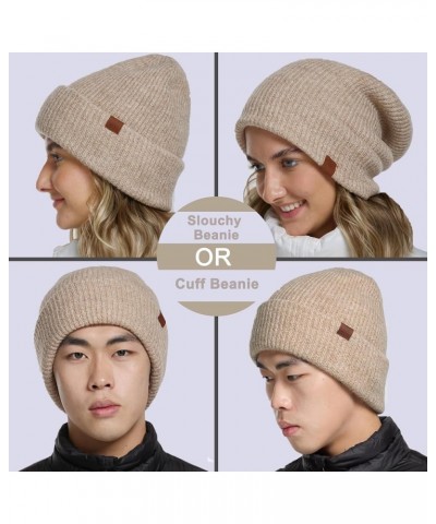 Double Layer Warm Plush Winter Knit Hat for Cold Weather, Slouchy and Cuffed Beanie for Women Men Beige $9.87 Skullies & Beanies