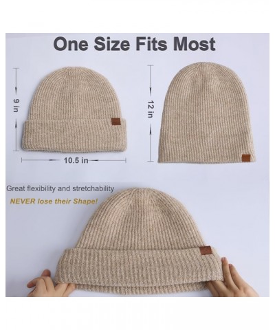 Double Layer Warm Plush Winter Knit Hat for Cold Weather, Slouchy and Cuffed Beanie for Women Men Beige $9.87 Skullies & Beanies